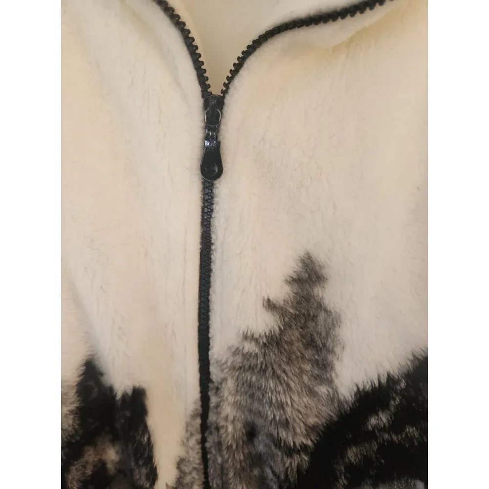 Vtg 90s Glacier Gear Outdoor Fleece Wolves Zip Up Jacket Blue White Sz L - Picture 3 of 8